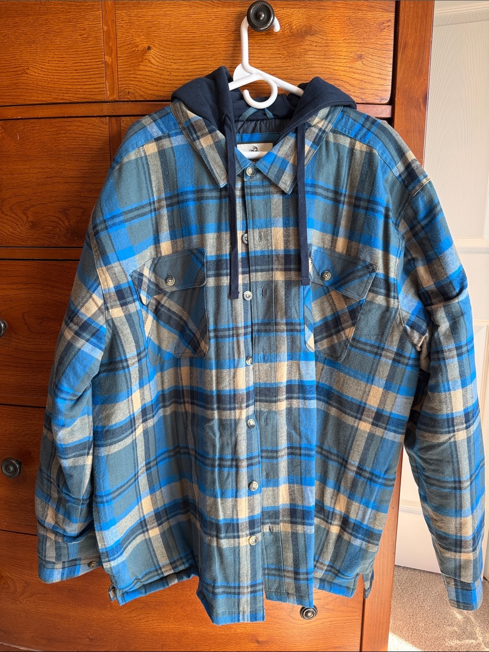 Legendary Whitetails Blue and Tan Plaid Hooded Shirt Jacket Men’s 3XL
